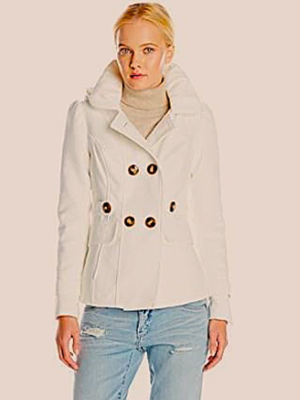 NEW W/ TAGS Celebrity Pink Juniors' Double Breasted Ivory Pea Coat Jacket, XL